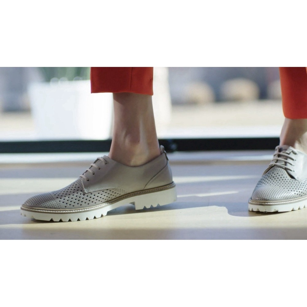 Ecco Women's Incide Tailored Perforated Tie Oxford Leather Shoes Sz 8 Grey Rose‎